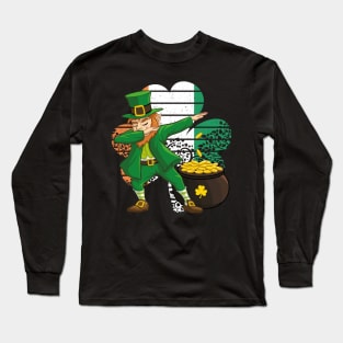 Dabbing Leprechaun St. Patricks Day Vintage Retro Clover Irish Flag Long Sleeve T-Shirt